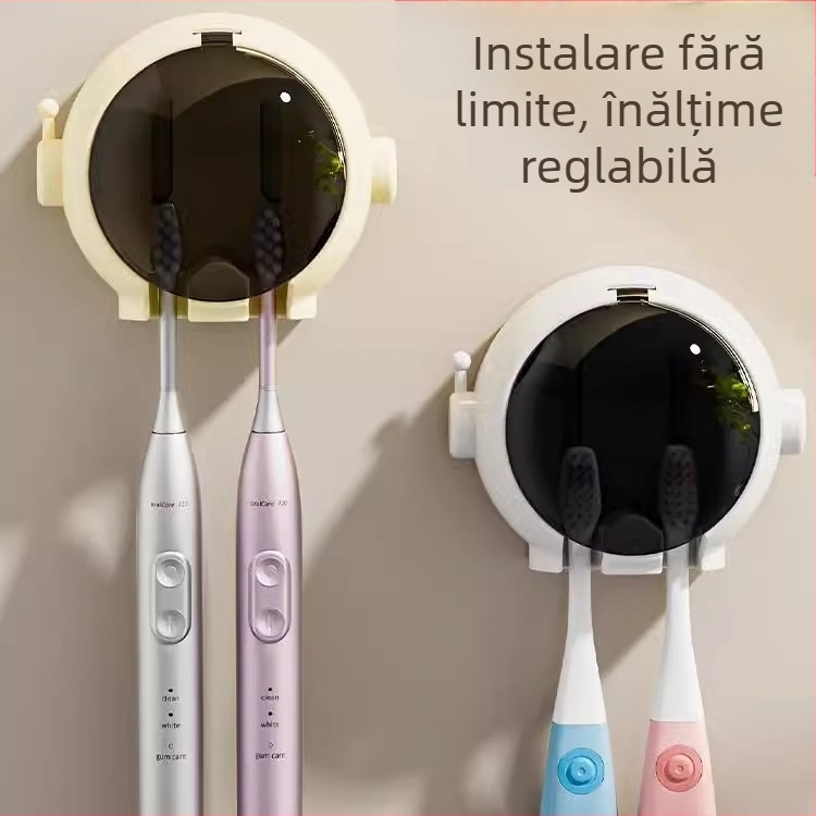 Suport pentru periuță de dinți montat pe perete, fără perforații, suport pentru periuță de dinți cu desene animate, suport pentru toaletă și baie, suport pentru periuță de dinți electrică de perete