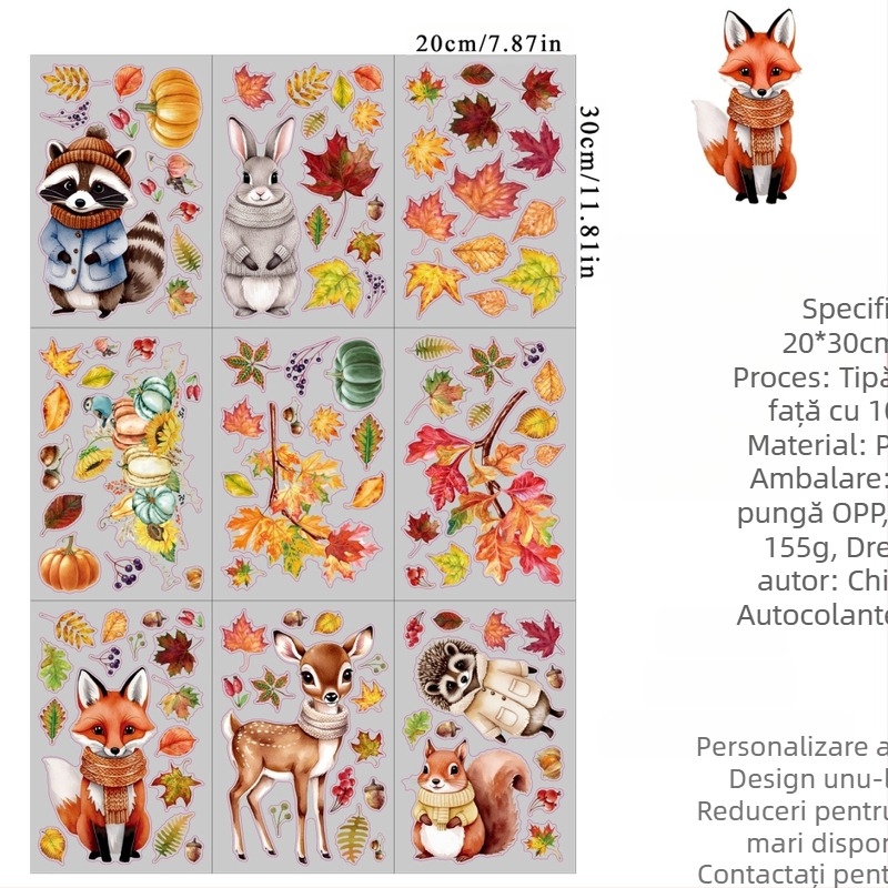 2025 Autocolante statice pentru ferestre cu tematică transfrontalieră Amazon Toamnă Ziua Recunoștinței, frunze de arțar, dovleac, animale, autocolante pentru ferestre din sticlă
