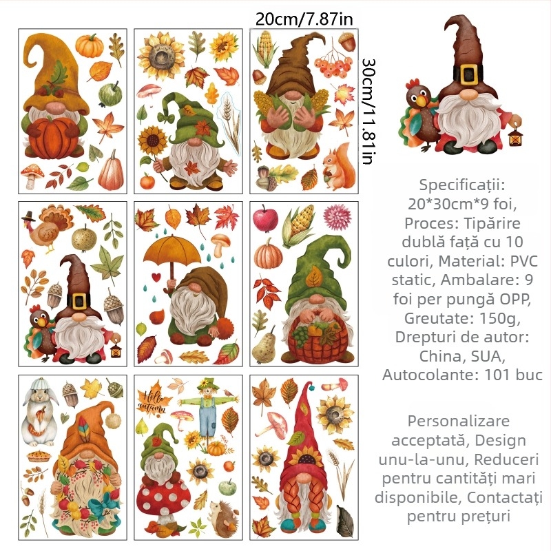 2025 Autocolante statice pentru ferestre cu tematică transfrontalieră Amazon Toamnă Ziua Recunoștinței, frunze de arțar, dovleac, animale, autocolante pentru ferestre din sticlă