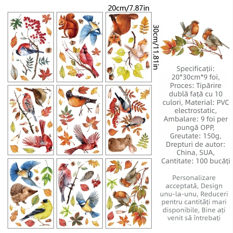 2025 Autocolante statice pentru ferestre cu tematică transfrontalieră Amazon Toamnă Ziua Recunoștinței, frunze de arțar, dovleac, animale, autocolante pentru ferestre din sticlă