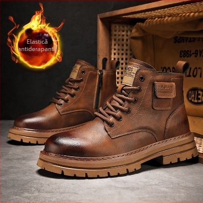 2024 Martin Boots bărbați cizme înalte în stil britanic cizme înalte pentru bărbați pantofi de lucru negri din piele cizme de motocicletă vintage cu căptușeală din fleece