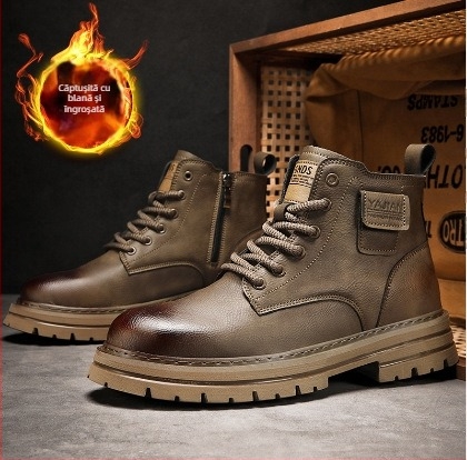 2024 Martin Boots bărbați cizme înalte în stil britanic cizme înalte pentru bărbați pantofi de lucru negri din piele cizme de motocicletă vintage cu căptușeală din fleece