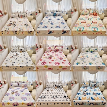 Comerț exterior Dini bumbac spălat cuvertură de pat față de pernă saltea cu desene animate din trei piese cuvertură de pat murdară husă de protecție all-inclusive en-gros