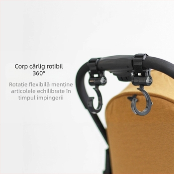 Cârlig pentru cărucior, accesoriu pentru cârlig pentru cărucior pentru copii, cârlig mare rotativ la 360 de grade, cârlig velcro pentru cărucior tip umbrelă, 2 bucăți