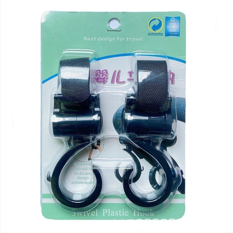 Cârlig pentru cărucior, accesoriu pentru cârlig pentru cărucior pentru copii, cârlig mare rotativ la 360 de grade, cârlig velcro pentru cărucior tip umbrelă, 2 bucăți