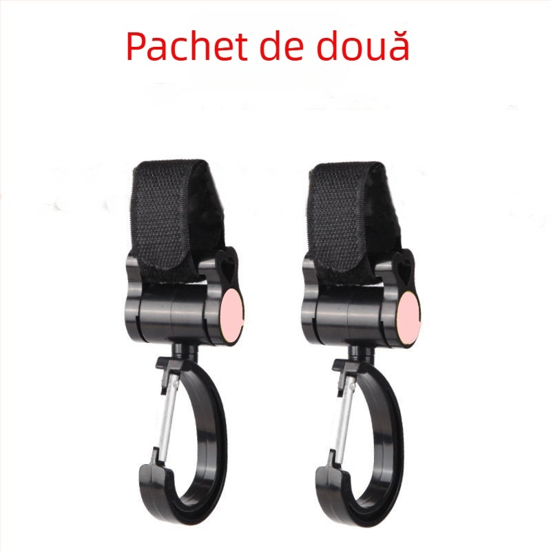 Cârlig pentru cărucior, accesoriu pentru cârlig pentru cărucior pentru copii, cârlig mare rotativ la 360 de grade, cârlig velcro pentru cărucior tip umbrelă, 2 bucăți