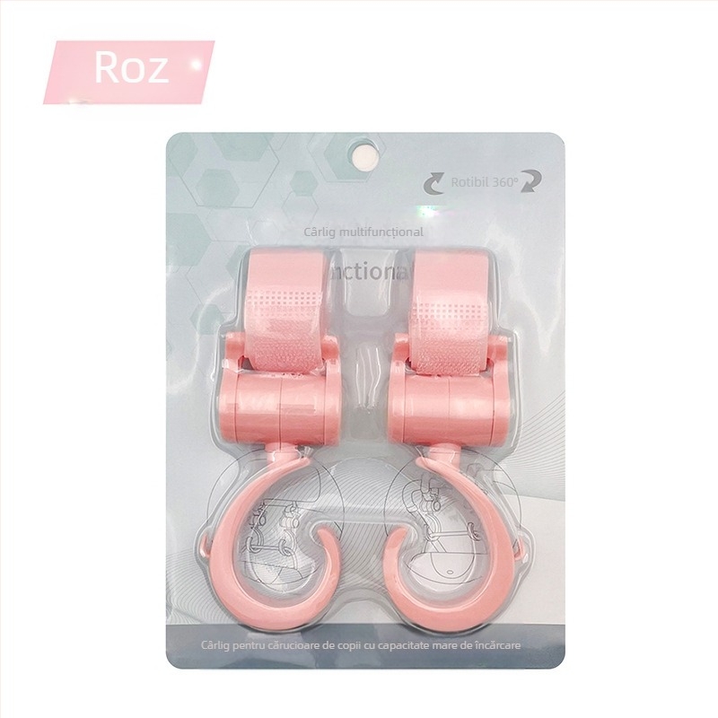 Cârlig pentru cărucior, accesoriu pentru cârlig pentru cărucior pentru copii, cârlig mare rotativ la 360 de grade, cârlig velcro pentru cărucior tip umbrelă, 2 bucăți