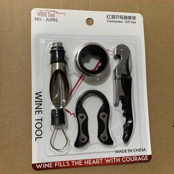 Set de vin Jiuyou, deschizător de sticle de vin roșu, costum, cuțit tip cal de mare, deschizător de sticle, set de 4 piese din oțel inoxidabil, cutie cadou manuală