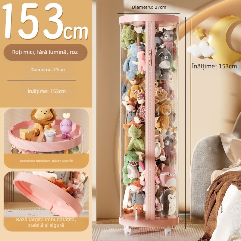 Găleată de depozitare de mare capacitate pentru păpușă, jucărie de pluș, fermoar, păpușă transparentă, depozitare de uz casnic, artefact de mare valoare