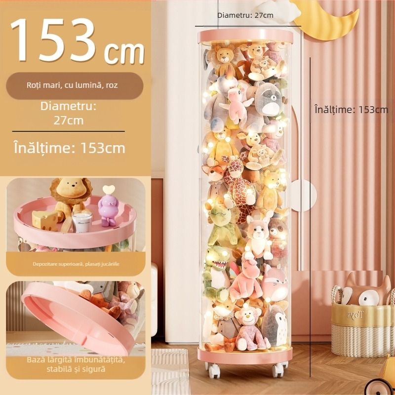 Găleată de depozitare de mare capacitate pentru păpușă, jucărie de pluș, fermoar, păpușă transparentă, depozitare de uz casnic, artefact de mare valoare