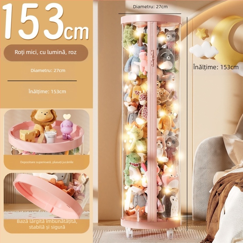 Găleată de depozitare de mare capacitate pentru păpușă, jucărie de pluș, fermoar, păpușă transparentă, depozitare de uz casnic, artefact de mare valoare