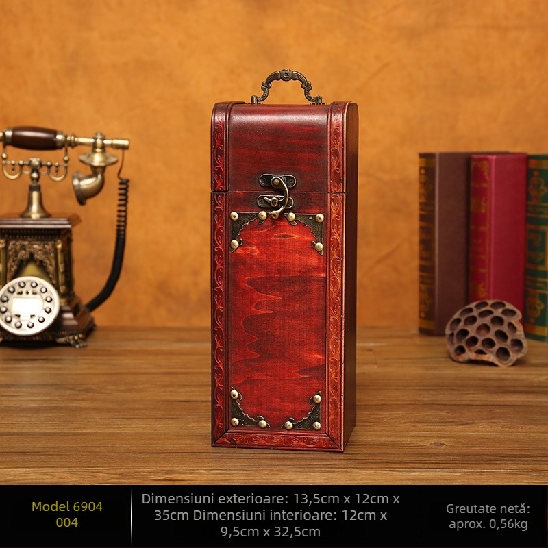 Cutie de vin antică europeană din lemn, cutie cadou pentru festivaluri de nunți, susține producția en-gros