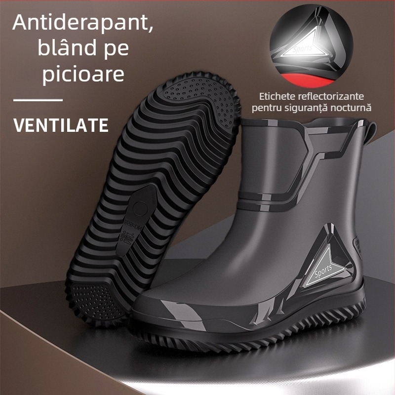 Cizme de ploaie pentru bărbați, de dimensiuni medii, cu reflectorizante integrate și cordon, impermeabile, antiderapante, cizme de ploaie pentru bărbați, pantofi de pescuit din cauciuc