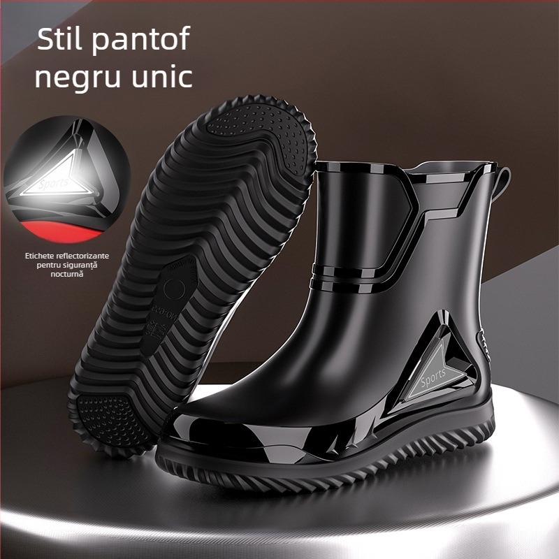 Cizme de ploaie pentru bărbați, de dimensiuni medii, cu reflectorizante integrate și cordon, impermeabile, antiderapante, cizme de ploaie pentru bărbați, pantofi de pescuit din cauciuc
