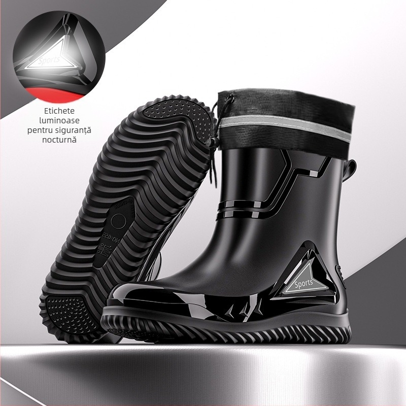 Cizme de ploaie pentru bărbați, de dimensiuni medii, cu reflectorizante integrate și cordon, impermeabile, antiderapante, cizme de ploaie pentru bărbați, pantofi de pescuit din cauciuc