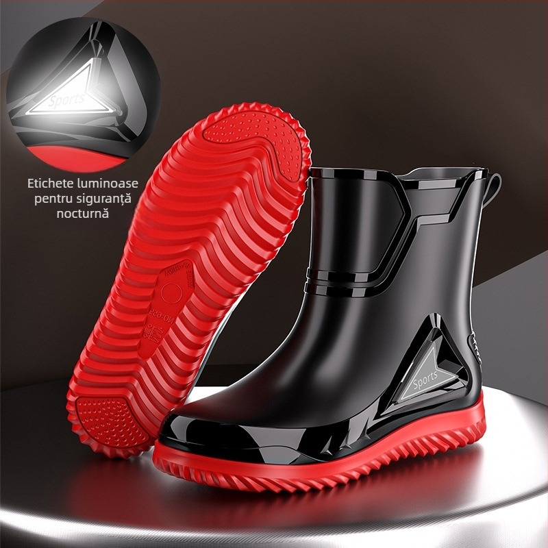 Cizme de ploaie pentru bărbați, de dimensiuni medii, cu reflectorizante integrate și cordon, impermeabile, antiderapante, cizme de ploaie pentru bărbați, pantofi de pescuit din cauciuc