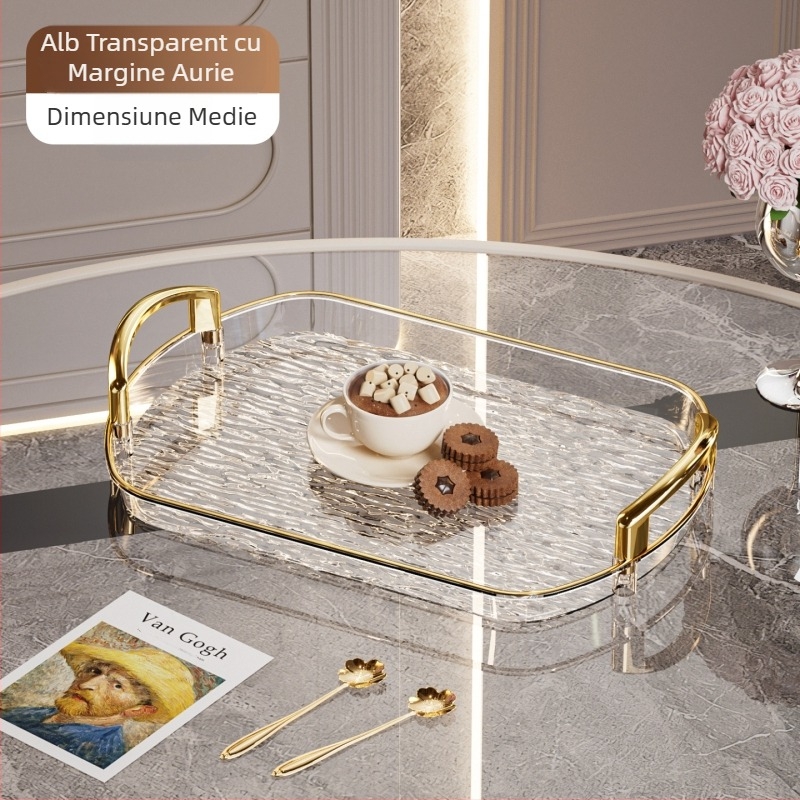 Tavă ușoară din plastic de lux cu mâner, tavă de ceai de uz casnic de înaltă calitate cu două urechi, tavă de cină, tavă mare îngroșată pentru restaurant comercial