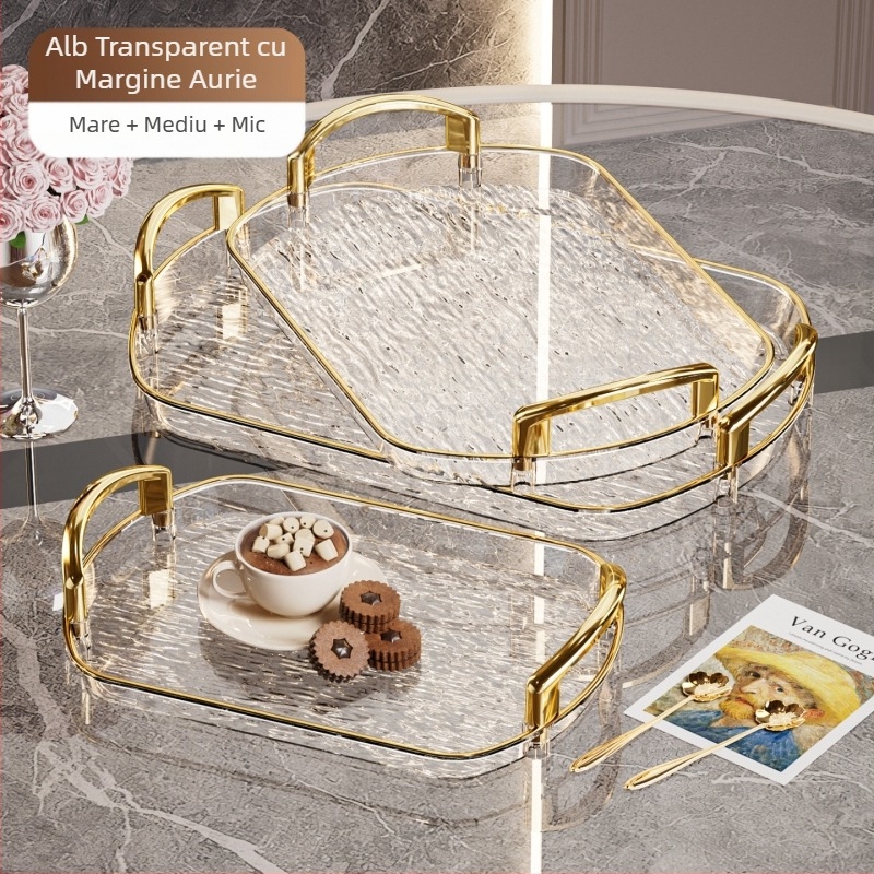 Tavă ușoară din plastic de lux cu mâner, tavă de ceai de uz casnic de înaltă calitate cu două urechi, tavă de cină, tavă mare îngroșată pentru restaurant comercial