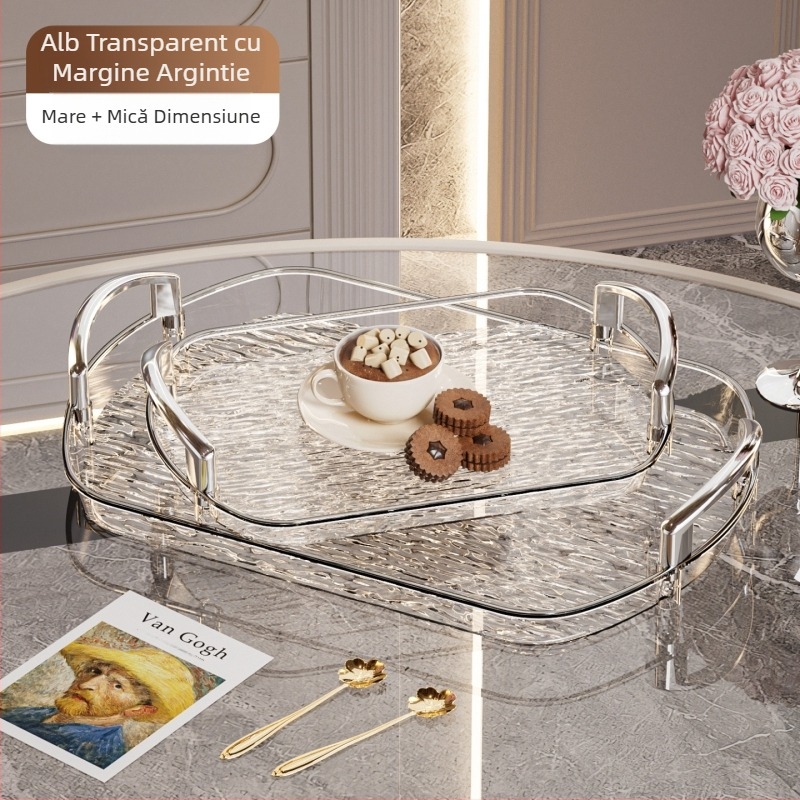 Tavă ușoară din plastic de lux cu mâner, tavă de ceai de uz casnic de înaltă calitate cu două urechi, tavă de cină, tavă mare îngroșată pentru restaurant comercial