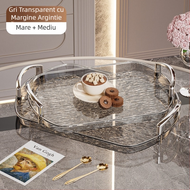 Tavă ușoară din plastic de lux cu mâner, tavă de ceai de uz casnic de înaltă calitate cu două urechi, tavă de cină, tavă mare îngroșată pentru restaurant comercial