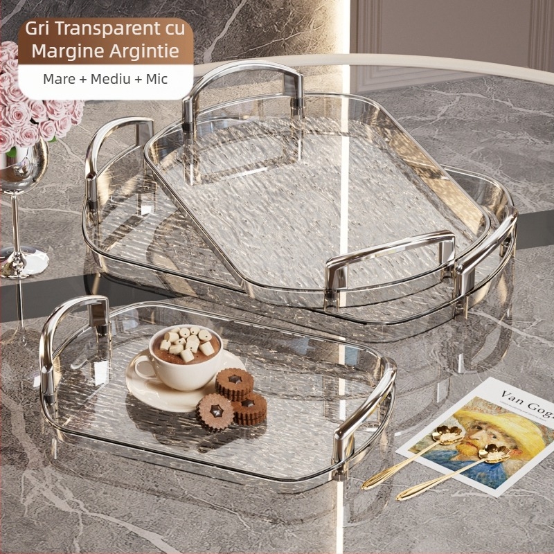 Tavă ușoară din plastic de lux cu mâner, tavă de ceai de uz casnic de înaltă calitate cu două urechi, tavă de cină, tavă mare îngroșată pentru restaurant comercial