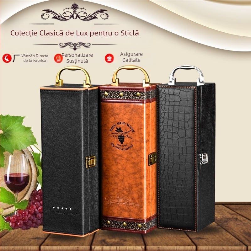 Cutie cadou pentru o singură sticlă de vin roșu, 1 sticlă, cutie lărgită pentru vin roșu și alb, cutie cadou universală clasică pentru vin