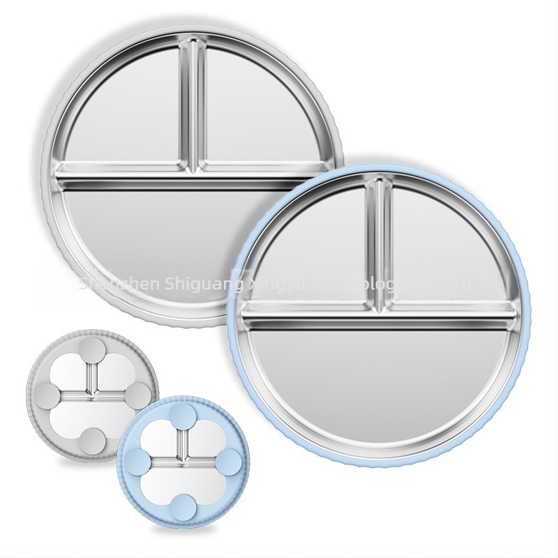 Farfurie pentru copii, set de tacâmuri mici, silicon, calitate alimentară, anti-cădere, detașabilă, din oțel inoxidabil 304, cu ventuză