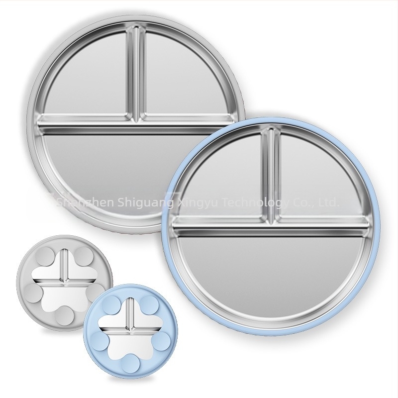 Farfurie pentru copii, set de tacâmuri mici, silicon, calitate alimentară, anti-cădere, detașabilă, din oțel inoxidabil 304, cu ventuză