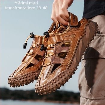 Sandale AliExpress transfrontaliere mărime mare, pantofi casual la modă pentru bărbați, cu o singură pedală, vara 2025, pantofi din piele ultra-fibră, en-gros