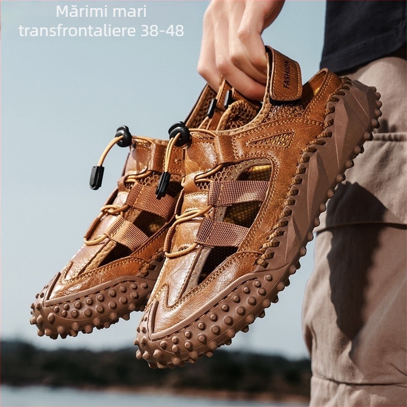 Sandale AliExpress transfrontaliere mărime mare, pantofi casual la modă pentru bărbați, cu o singură pedală, vara 2025, pantofi din piele ultra-fibră, en-gros