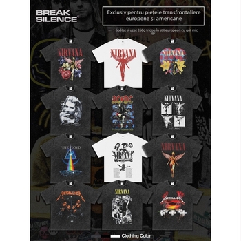 Nirvana Rock American 3D Digital Printing Retro cu mânecă scurtă T-shirt Cross-Border Printing American Fashion Vintage Imitație de bumbac