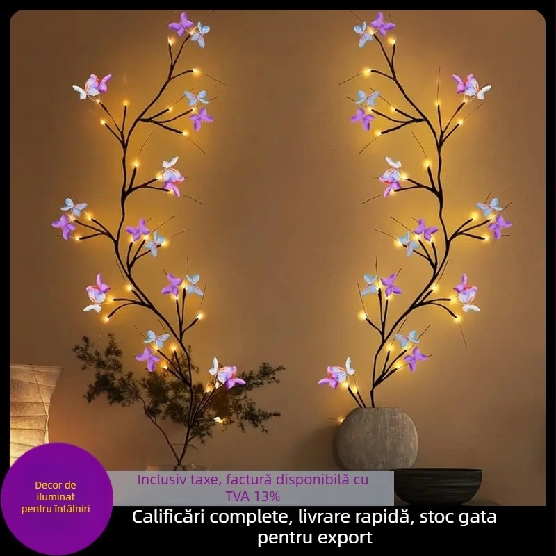Lampă LED de viță de vie din copac, decorare de perete, lampă cu ramură de fluture, perete de cățărat, lampă magică de viță de vie cu plantă artificială, lampă de viță de vie