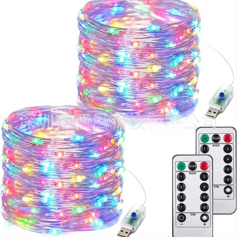 Lumină solară din sârmă de cupru, șir de lumini LED pentru curte în aer liber, Crăciun, sărbători, USB, colorată, lumină, 8 modele, decorativă, atmosferă, lumină