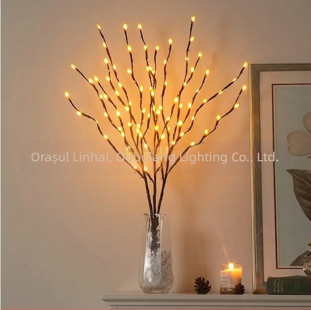Lumină LED cu șir de lumini pentru ramuri - alimentată cu baterii pentru vaze de interior, lumină decorativă de Anul Nou, lumină de copac transversală