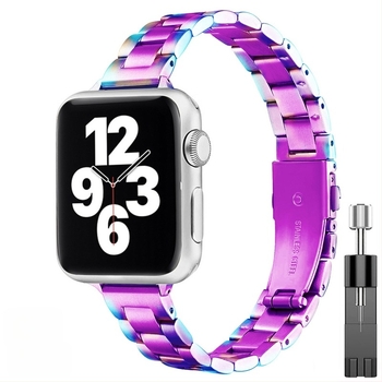 Potrivit pentru curea Apple Watch, curea subțire din oțel inoxidabil solid, curea Iwatch cu talie mică pentru femei, curea din oțel cu trei cure de 14 mm