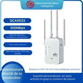 Extender de rețea wireless Wifi cu patru antene/amplificator de semnal de 300 m pentru acoperire ușoară a întregii case, fără zone moarte prin pereți