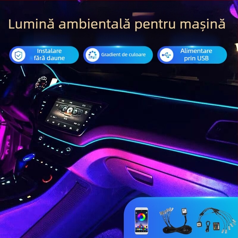 Lumină ambientală auto Lumină ambientală cu fibră optică auto Lumină cu fibră optică auto Lumină cu LED neutră cu muzică Lumină decorativă auto cu fibră optică