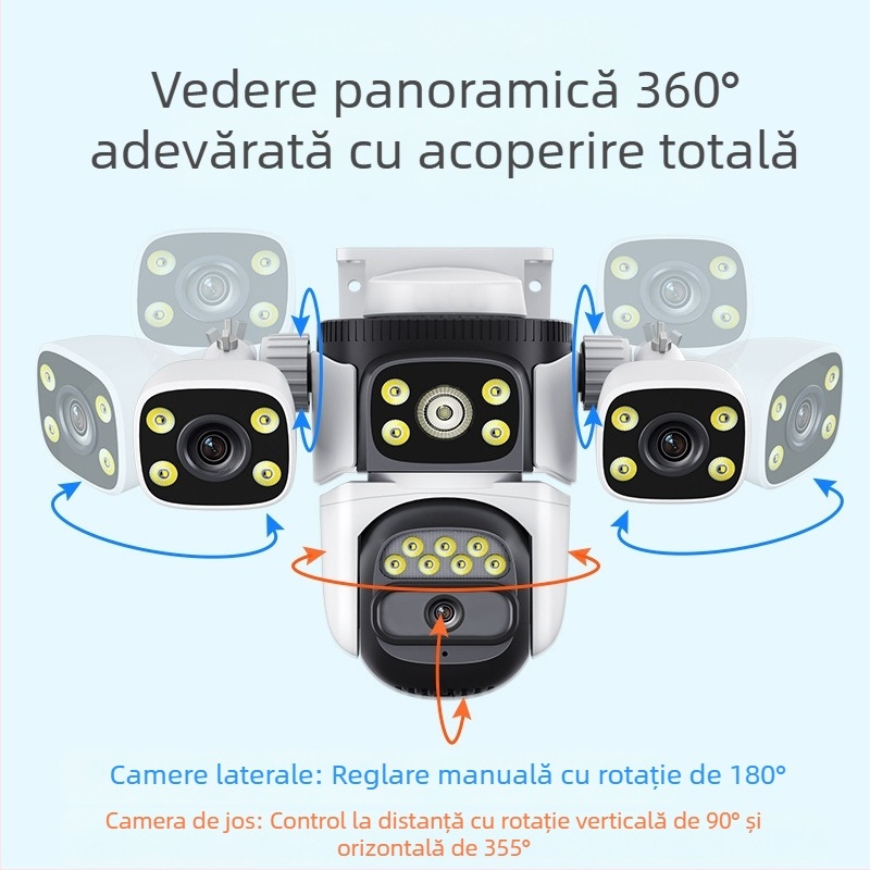 Cameră de monitorizare WiFi wireless direct din fabrică, cu trei ochi, cu legătură la bilă, pentru exterior, cameră dublă, flux liber, impermeabilă, pentru exterior