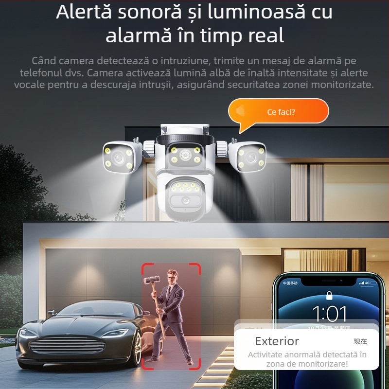 Cameră de monitorizare WiFi wireless direct din fabrică, cu trei ochi, cu legătură la bilă, pentru exterior, cameră dublă, flux liber, impermeabilă, pentru exterior