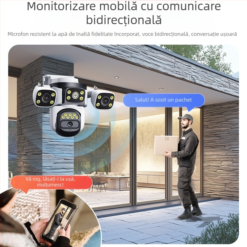 Cameră de monitorizare WiFi wireless direct din fabrică, cu trei ochi, cu legătură la bilă, pentru exterior, cameră dublă, flux liber, impermeabilă, pentru exterior