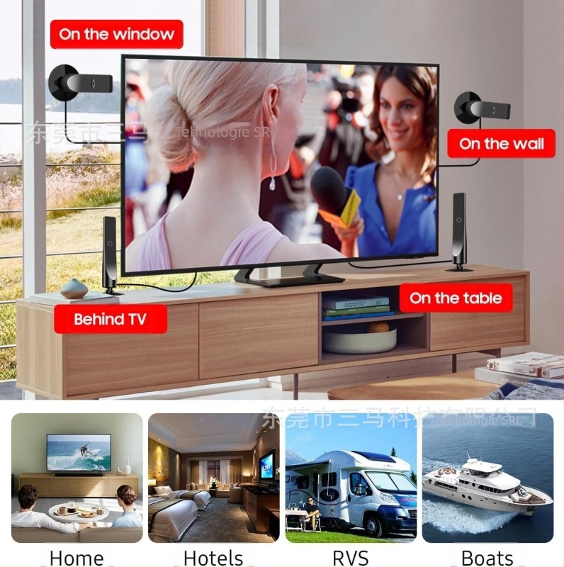 Antenă TV digitală transfrontalieră 4K HD, antenă receptor de semnal TV mini impermeabilă pentru interior, antenă HDTV