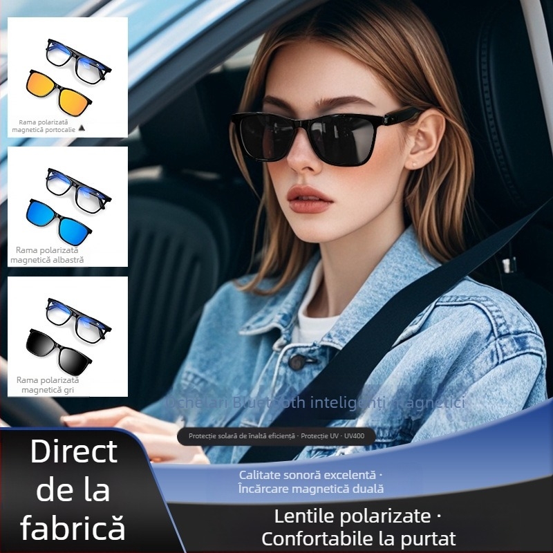 Ochelari de soare polarizați cu lentile de miopie înlocuibile, ochelari de soare cu microfon, ochelari de soare polarizați, ochelari de soare cu microfon inteligent pentru traducere inteligentă, Gs05, ascultare muzică și apeluri