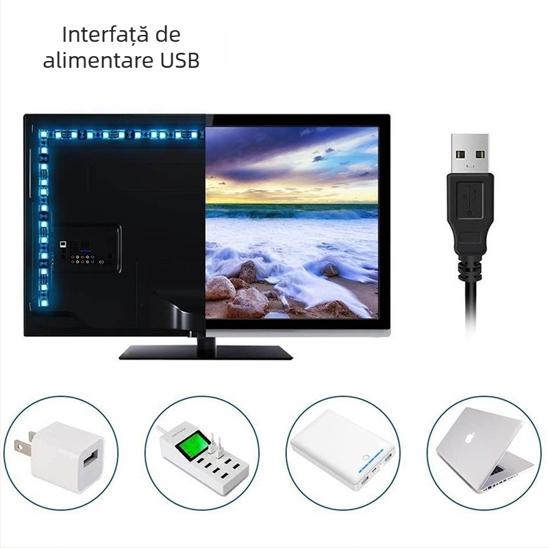 Furnizare directă din fabrică, vânzare fierbinte, bandă luminoasă de 5v, 2835, bandă luminoasă de fundal TV, decorare cameră, bandă luminoasă moale, costum de bandă luminoasă RGB