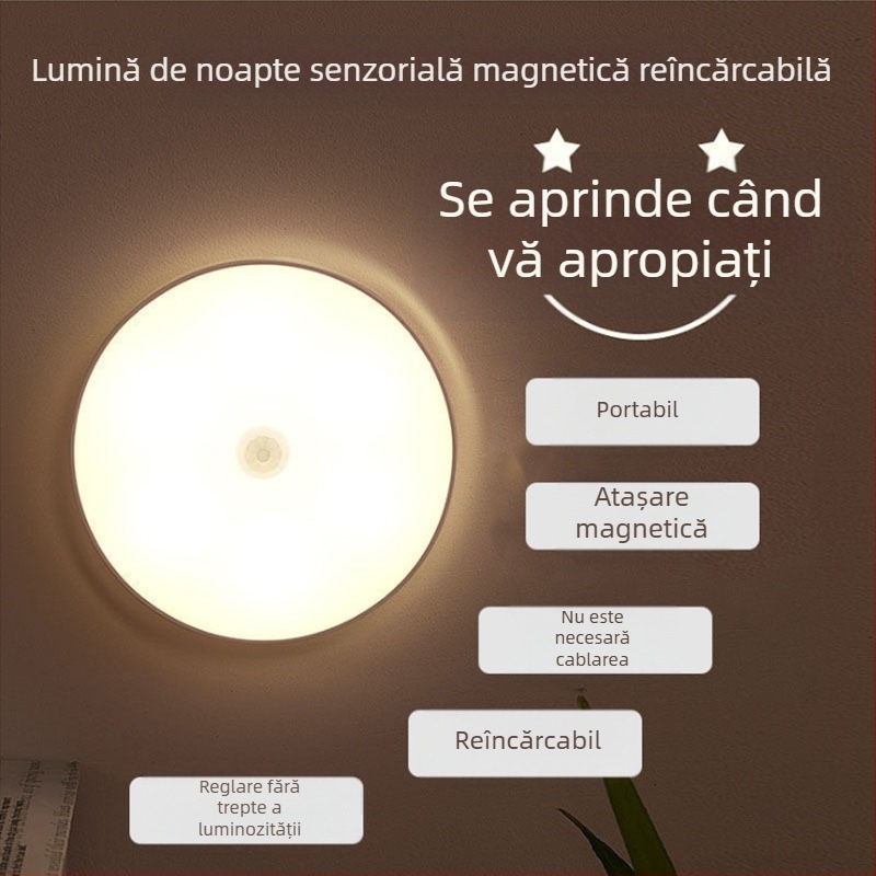 Senzor LED transfrontalier pentru corpul uman, lumină de încărcare USB, lumină magnetică de noapte, dulap, senzor de dormitor, lumină care se aprinde când vin oamenii