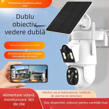 Cameră de supraveghere solară binoculară pentru exterior, cu consum redus de energie, impermeabilă, fără fir, Wifi, cameră de supraveghere HD, color complet