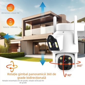 Cameră de supraveghere solară binoculară pentru exterior, cu consum redus de energie, impermeabilă, fără fir, Wifi, cameră de supraveghere HD, color complet