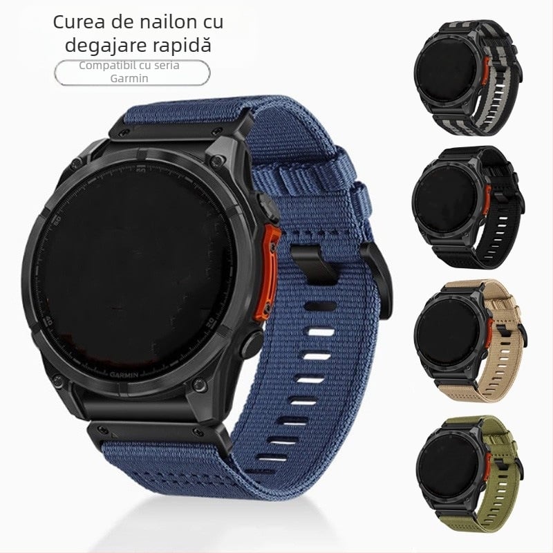 Curea de nailon Jiaming cu detașare rapidă pentru ceasul Garmin Thai Iron Tactix7pro, 26 mm, în stoc