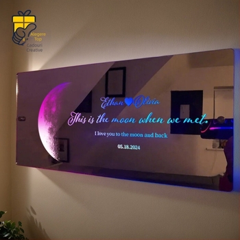 Lampă cu oglindă TEMU Hindi Moon, personalizată, cu mesaj de nume POD, oglindă dreptunghiulară, ornamente, cadou de Ziua Îndrăgostiților