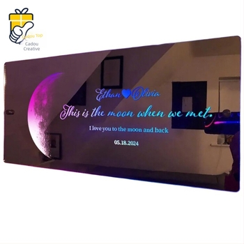 Lampă cu oglindă TEMU Hindi Moon, personalizată, cu mesaj de nume POD, oglindă dreptunghiulară, ornamente, cadou de Ziua Îndrăgostiților