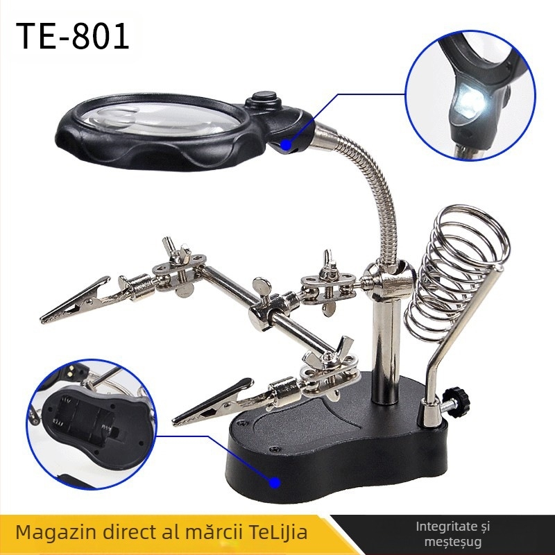 Masă de scule cu lupă cu lumină, scule hardware, placă de bază pentru telefon mobil, reparații echipamente digitale, clemă auxiliară cu LED
